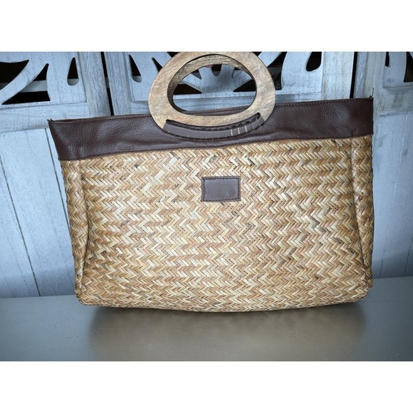 Brixton Handbags - Brixton Straw Woven Tote Natural Brown Bag Top Handle Tote Carry All